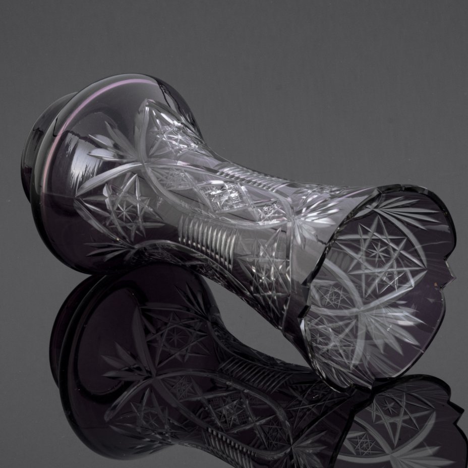 Ваза для цветов с фигурным краем, стекло, алмазная грань, марганцевое ...