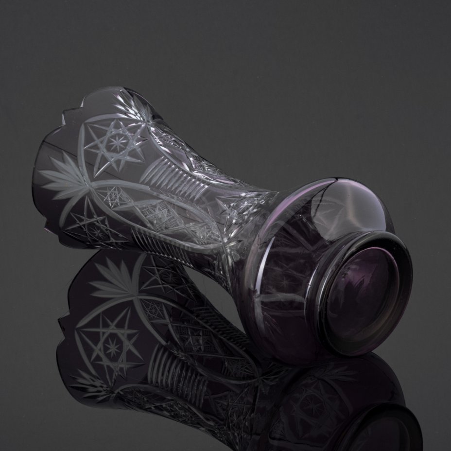 Ваза для цветов с фигурным краем, стекло, алмазная грань, марганцевое ...