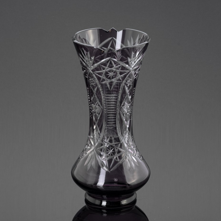 Ваза для цветов с фигурным краем, стекло, алмазная грань, марганцевое ...