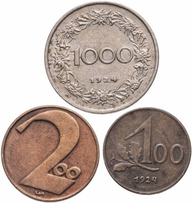 купить Австрия набор 100,200,1000 крон 1924