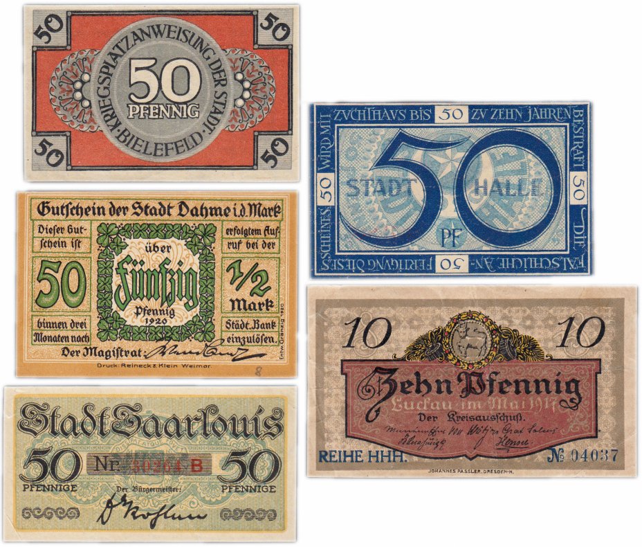 купить Германия (разные земли) набор из 5 нотгельдов 1918-1920
