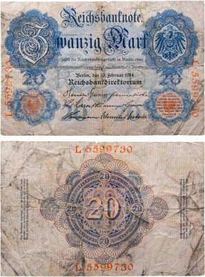 купить Германия 20 марок 1914 года Литера L
