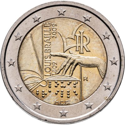 купить Италия 2 евро 2009 "200 лет со дня рождения Луи Брайля"