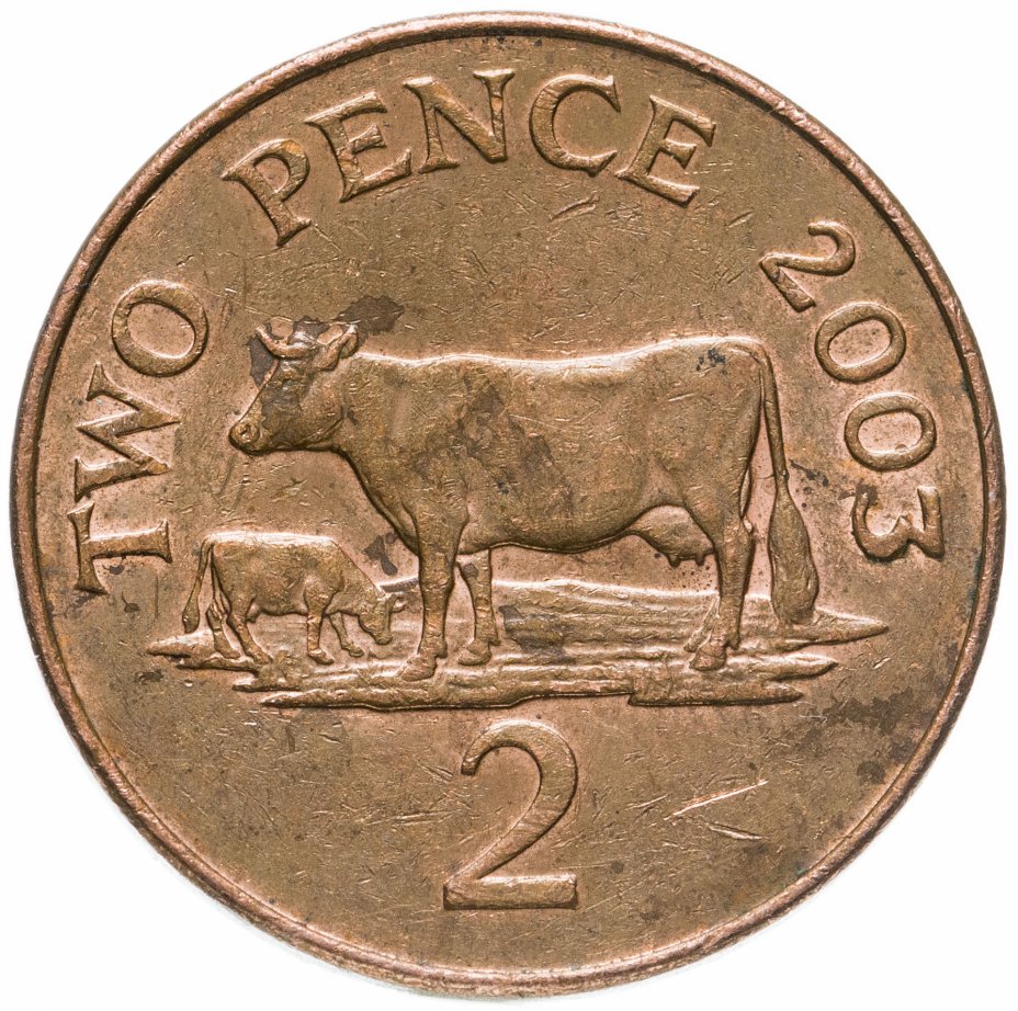 Монета гернси 2 пенса 2003, королева Елизавета II стоимостью 155 руб.