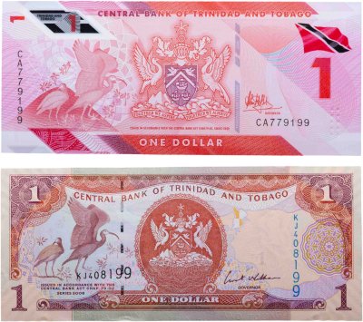 купить Тринидад и Тобаго - набор 1 доллар 2006 (2017) + 1 доллар 2020 "Алый Ибис" Птицы Пластик + Бумага