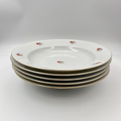 купить Набор суповых тарелок с цветочным декором на 5 персон, фарфор, деколь, золочение, Bavaria Porzellan, Германия, 1950-1980 гг.