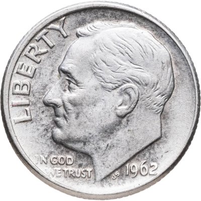 купить США 10 центов (дайм, one dime) 1962 D Silver Roosevelt Dime (Рузвельт) знак монетного двора "D" - Денвер