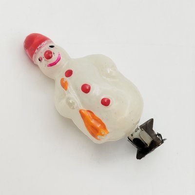 купить Игрушка ёлочная "Снеговик" из набора "Зима", стекло, роспись, металл, СССР, 1950-1970 гг.