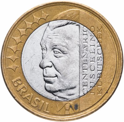 Купить Бразилия 1 реал (real) 2002 "100 лет со дня рождения Жуселину Кубичека"
