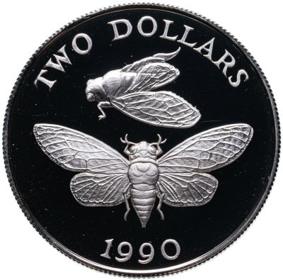 купить Бермудские острова 2 доллара 1990 "Цикада"