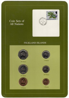 Купить Серия "Наборы монет всех стран мира" - Фолклендские острова (набор из 6 монет и 1 марки в буклете)