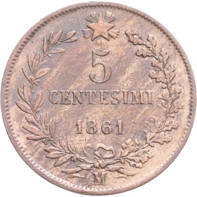 купить Италия 5 чентезимо (centesimi) 1861 M знак монетного двора: "M" - Милан