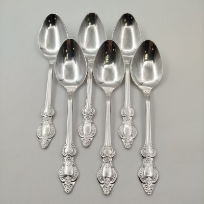 купить Набор из 6-ти столовых ложек с растительным декором, мНЦ (медь-никель-цинк), Режевский механический завод (РМ), СССР, 1975-1990 гг.