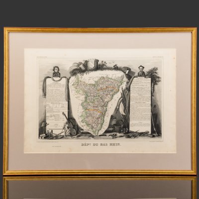 купить Гравюра "Карта Дю-Бас-Рин (Dept. du Bas Rhin)" в раме, автор Виктор Левассер (Victor Levasseur), бумага, печать, дерево стекло, Франция, 1840-1860 гг.