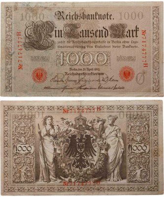купить Германия 1000 марок 1910 красная печать