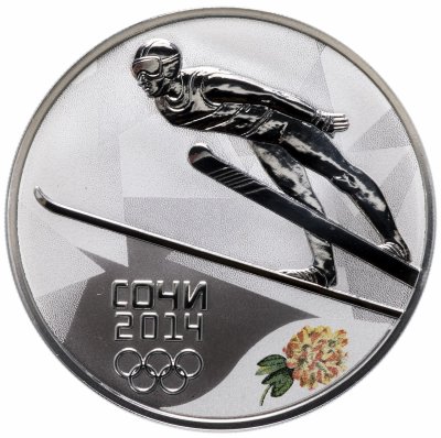 Купить 3 рубля 2014 СПМД Proof "XXII Зимняя Олимпиада в Сочи - Прыжки на лыжах с трамплина"