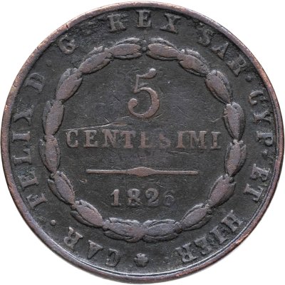 купить Италия, Сардиния 5 чентезимо 1826