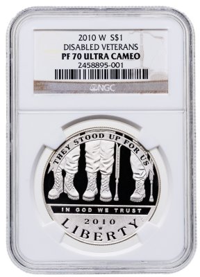купить США 1 доллар (dollar) 2010 "Ветераны - инвалиды войны" в слабе NGC PF70 ULTRA CAMEO
