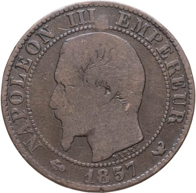 купить Франция 5 сантимов (centimes) 1857 W знак монетного двора: "W" - Лилль