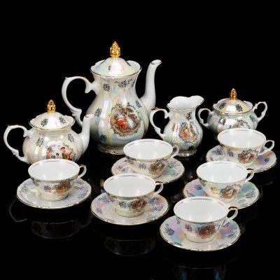 купить Сервиз чайно-кофейный "Мадонна" на 6 персон (16 предметов), фарфор, деколь, люстр, золочение, Kahla, ГДР, 1967-1987 гг.