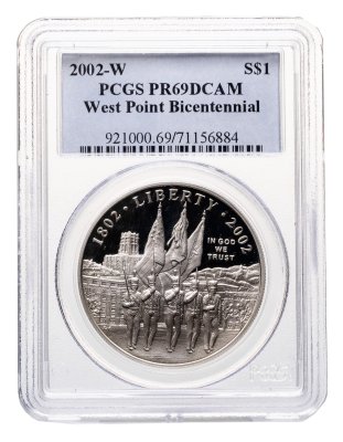 купить США 1 доллар (dollar) 2002 Proof "200-летие военной академии США в Вест-Пойнте" в слабе PCGS PF69