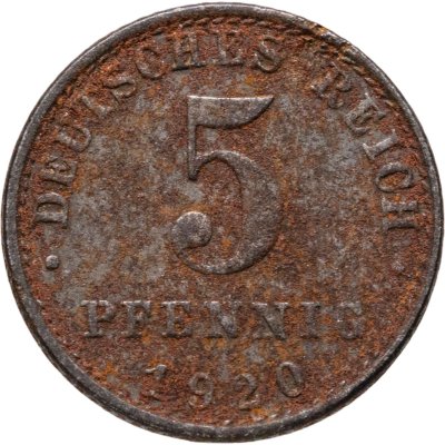 купить Германия 5 пфеннигов (pfennig) 1920, знак монетного двора: "А" - Берлин