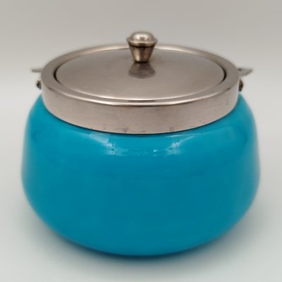 купить Сахарница бирюзового оттенка, стекло, металл, серебрение, УПК «Автоштамп», Москва, СССР, 1940-1960 гг.