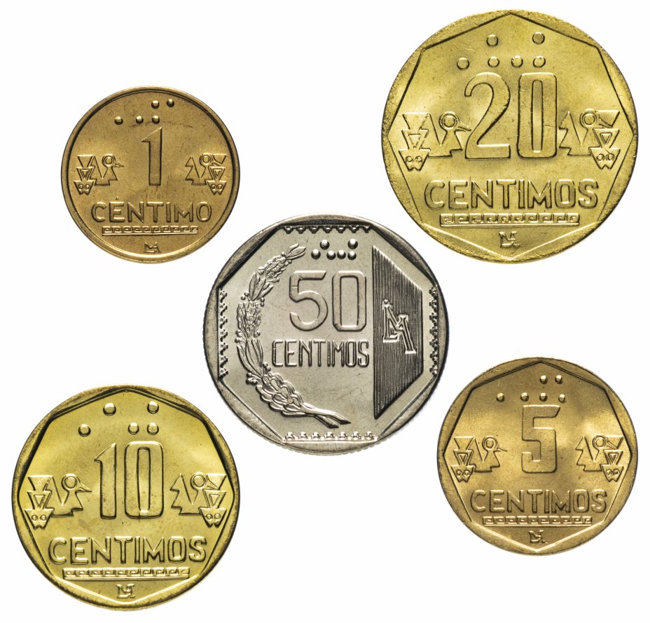 купить Перу набор монет 1994-1999 (5 шт) (шрифт Брайля)