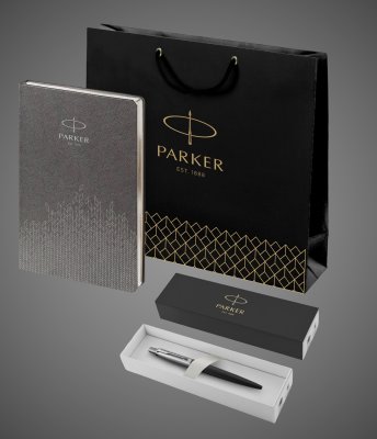 Купить Подарочный набор: Шариковая ручка Parker Jotter Essential, Satin Black CT и Ежедневник недатированный, серый, Лаки и смолы: лак, нержавеющая сталь, 2026 г.