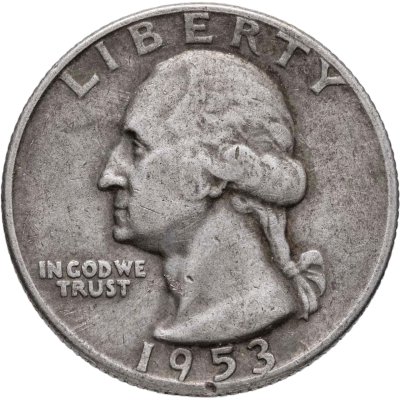 купить США 25 центов (квотер, 1/4 доллара, quarter dollar) 1953 D Washington Quarter знак монетного двора: "D" - Денвер