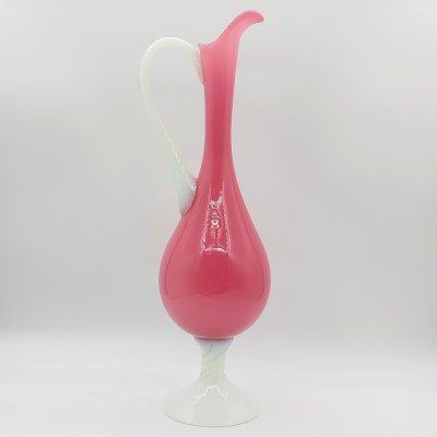 купить Высокая интерьерная ваза (кувшин) нежного розового оттенка, Empoli Art Glass Opaline, стекло, двухцветное, Италия, 1960-1980 гг.