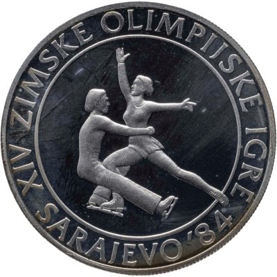 купить Югославия 100 динаров (динара, dinara) 1982 "XIV зимние Олимпийские игры, Сараево 1984 - Парное фигурное катание"