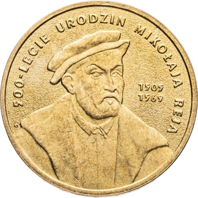 купить Польша 2 злотых 2005 "500-летие со дня рождения Миколая Рея (Mikołaj Rej — 500. rocznica urodzin)"