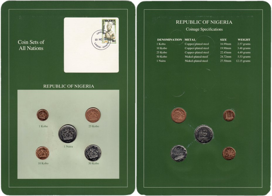 купить Серия "Наборы монет всех стран Мира" - Нигерия (набор из 5 монет и 1 марки в буклете)