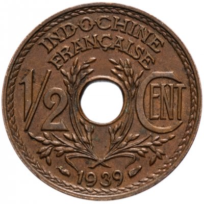 Купить Французский Индокитай 1/2 сантима (centime) 1939 Бронза