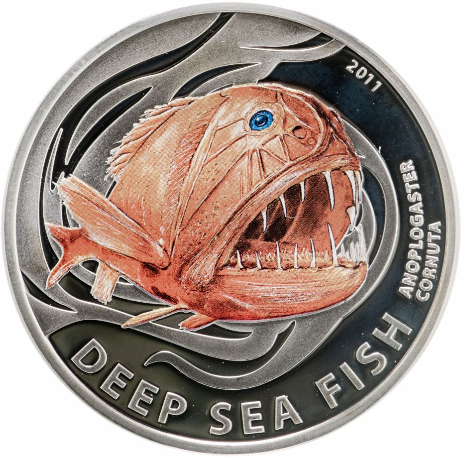 купить Острова Питкэрн 2 доллара 2011 "Глубоководные рыбы - Саблезуб" с сертификатом