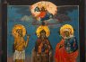 Купить Икона "Избранные святые" (Св. Василий Блаженный, Преподобный Никита Столпник, Св. Анна), дерево, темпера, Российская империя, 1800-1850 гг.