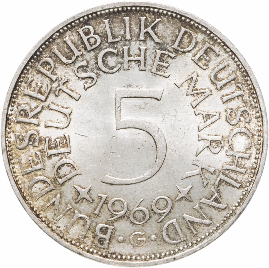 купить Германия 5 марок, 1969 Отметка монетного двора: "G" - Карлсруэ