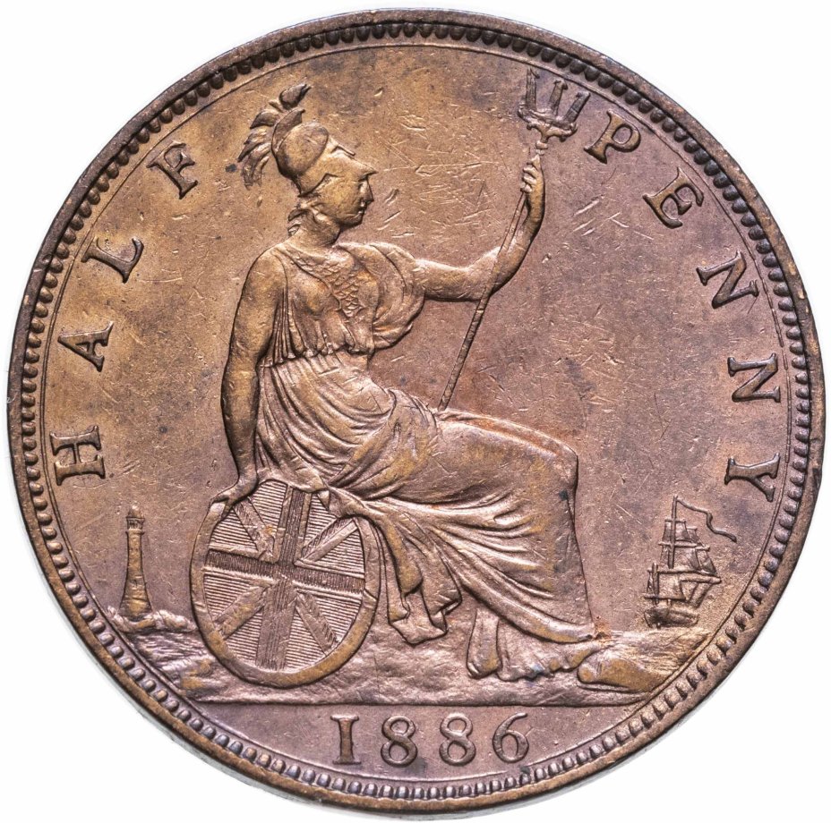 Монета Великобритания 1/2 пенни (penny) 1886 стоимостью 1067 руб.