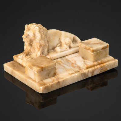 купить Чернильный прибор со львом и двумя чернильницами, мрамор, камень, СССР, 1940-1960 гг.