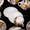 Купить Сервиз чайный "Золотая осень" на 6 персон (23 предмета), форма "Тюльпан", автор формы С.Е. Яковлева, автор росписи Н.П. Славина, фарфор, деколь с подрисовкой, люстр, золочение, Ленинградский фарфоровый завод (ЛФЗ), СССР, 1970-1986 гг.