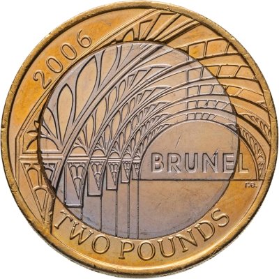 купить Великобритания 2 фунта (pounds) 2006 "200 лет со дня рождения Изамбарда Кингдома Брунеля — мост Альберта"