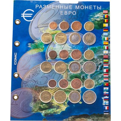 купить Германия, Испания, Австрия Три полных годовых набора Евро из 24 монет 1999 - 2009 в листе СОМС