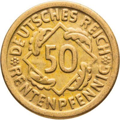 купить Германия (Веймарская республика) 50 рентных пфеннигов 1924, знак монетного двора "D" — Мюнхен