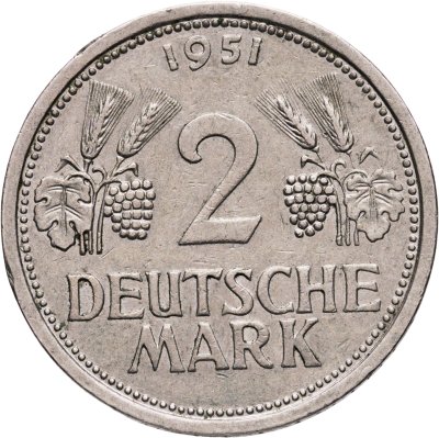 купить Германия 2 марки 1951, знак монетного двора: "J" - Гамбург