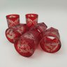 Купить Набор стопок алого цвета с резным декором на 6 персон, стекло, резьба, пресс, Опытный стекольный завод, СССР, 1960-1980 гг.