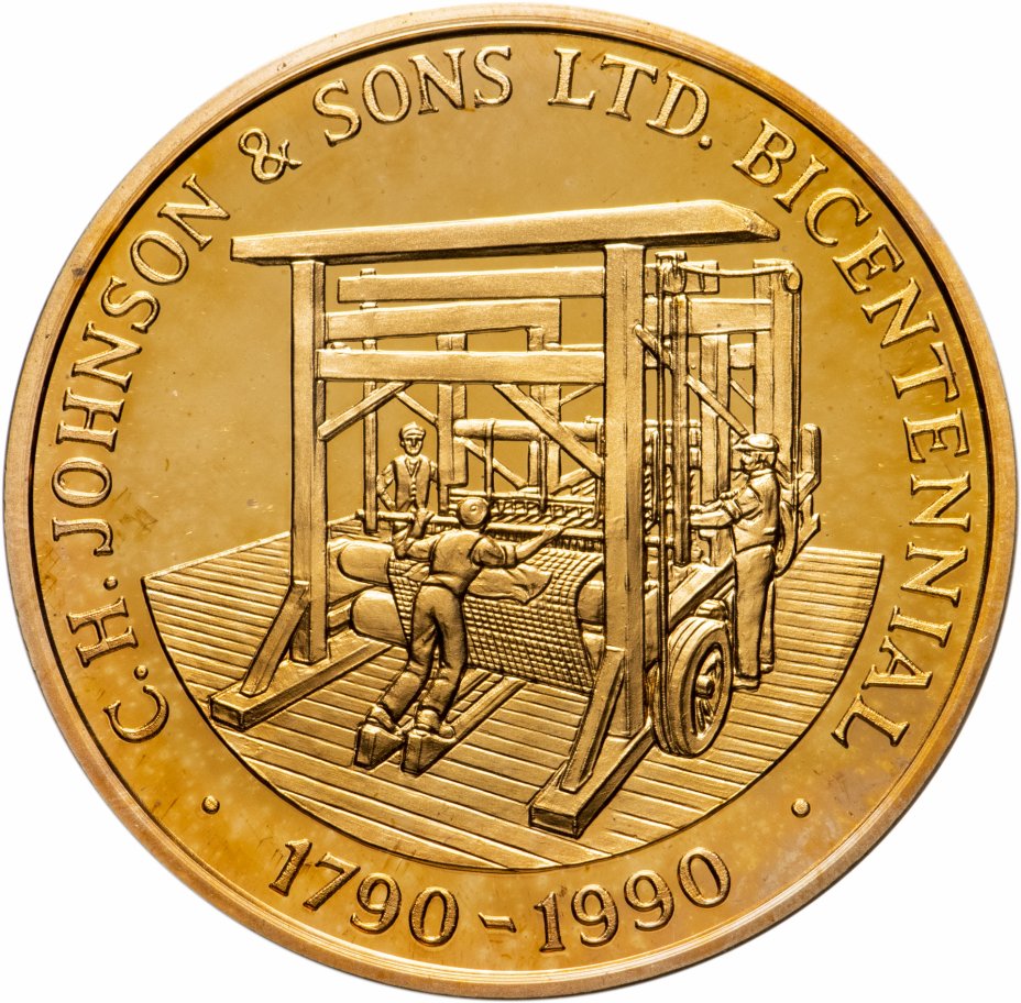 купить Медаль настольная "C.H. Johnson & Sons Ltd. JWI Group: 200 лет на службе бумажной промышленности. 1790–1990" в футляре, сплав металла, США, 1990 г.