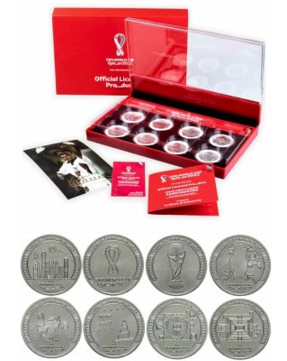 купить Катар набор монет 1 риал 2022 "Чемпионат мира по футболу в Катаре 2022" (8 штук) в пластиковом футляре