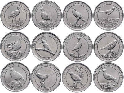 купить Турция набор из 12 монет 1 куруш 2020 Фауна - Птицы