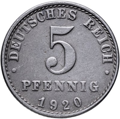 купить Германия 5 пфеннигов (pfennig) 1920, знак монетного двора: "А" - Берлин